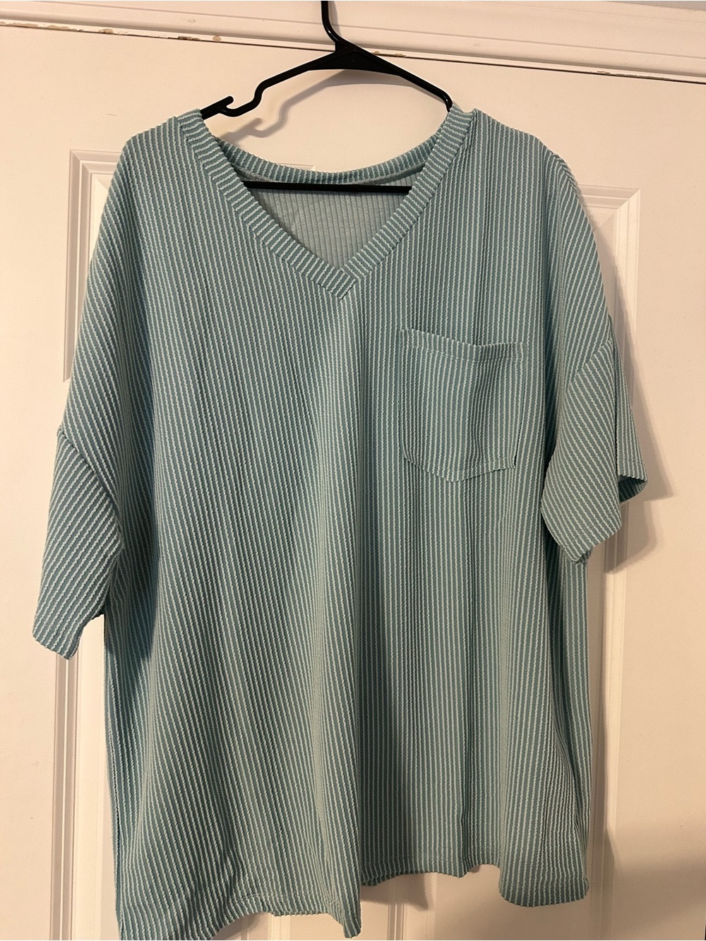 SHEIN Light Teal Ribbed V-Neck Pocket Tunic